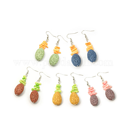 Crochets de boucle d'oreille de perles de pierre de lave, avec des perles de coquillage, couleur mixte, longueur d'environ 60 mm , pin: 0.6 mm, perles de pierre de lave: 22x15x10mm, perles de coquillage: 8~12x3~5 mm
