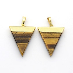 Natural Gemstone Triangle Pendants, with Golden Tone Brass Findings, 30~40x21~29x4mm, Hole: 8x5mm