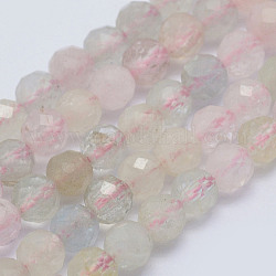 Chapelets de perles en morganite naturelle, ronde à facettes, Grade A +, 4mm, Trou: 1mm, Environ 108 pcs/chapelet, 15.7 pouce (40 cm)