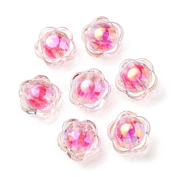 UV-Beschichtung regenbogenschillernde Acrylperlen, zweifarbige Perle in Perle, Blume, tief rosa, 12x12.5x8.5 mm, Bohrung: 2.5 mm