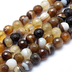 Natürliche Achat Perlen, gefärbt, facettiert rund, Kaffee, 14 mm, Bohrung: 2 mm, ca. 28 Stk. / Strang, 15.1: (38.5cm)