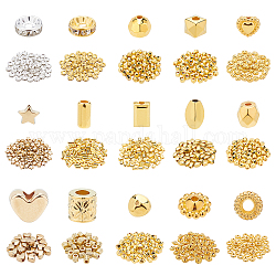 PandaHall Elite CCB Plastic Beads, with Iron Rhinestone Spacer Beads, Mixed Shapes, Golden & Silver, 840pcs/box