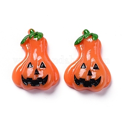 Cabujones de resina opaca con tema de halloween, para la fabricación de la joya, calabaza jack-o'-lantern, espalda plana, rojo naranja, 29x22x8mm