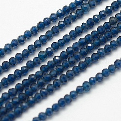 Brins de perles en quartz synthétique à facettes, teinte, ronde, bleu foncé, 2mm, Trou: 0.5mm, Environ 200 pcs/chapelet, 15.5 pouce (39.5 cm)
