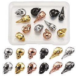 Perles de zircone cubique en laiton micro pavé halloween, tête crâne, clair, couleur mixte, 68x52x11mm, 12 pcs / boîte