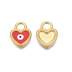 304 Stainless Steel Enamel Pendants, Real 18K Gold Plated, Heart with Evil Eye, Dark Red, 18x14x2.5mm, Hole: 4.5x4.5mm