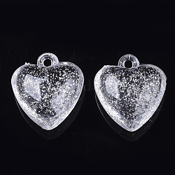 Transparent Acrylic Pendants, with Glitter Powder, Heart , Clear, 22x20x10mm, Hole: 2mm, about 236pcs/500g