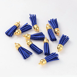 Suede Tassels, with CCB Plastic Findings, Nice for DIY Earring or Cell Phone Straps Making, Golden, Blue, 38x10mm, Hole: 2mm