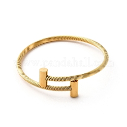 Placage ionique (ip) 304 bracelet de manchette ouvert en corde torsadée en acier inoxydable, bracelet torque perlé colonne pour femme, or, diamètre intérieur: 2 pouce (5.1 cm)