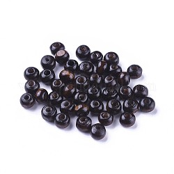 Perle di legno naturale tinte, tondo,  piombo libero, marrone noce di cocco, 6x4~5mm, Foro: 2 mm