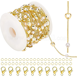 Benecreat bricolage kit de fabrication de colliers de perles en forme de cœur et de perles d'imitation, y compris une chaîne perlée en laiton faite à la main, Anneaux de jonction en 304 acier inoxydable, Fermoir pince de homard en alliage de zinc, or, chaîne : environ 4.85~5 m/rouleau