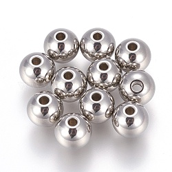 Perles en 201 acier inoxydable, ronde, couleur inoxydable, 8x7mm, Trou: 1.8~2mm