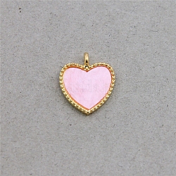 Ciondoli acrilico, con risultati in lega placcata oro chiaro, cuore, perla rosa, 18x16x2.5mm, Foro: 2 mm