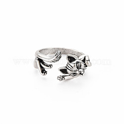 メンズアロイカフフィンガー指輪  オープンリング  カドミウムフリー＆鉛フリー  猫  アンティークシルバー  usサイズ9 1/4(19.1mm)