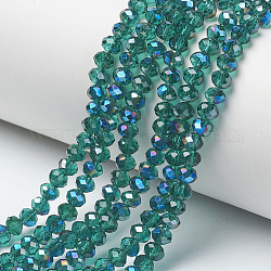 Chapelets de perles en verre électroplaqué, demi-plaqué, bleu plaqué, facette, rondelle, dark cyan, 3x2mm, Trou: 0.8mm, Environ 150~155 pcs/chapelet, 15~16 pouce (38~40 cm)