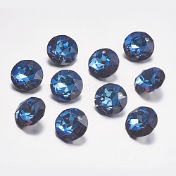 Charms in vetro sfaccettato con strass, imitazione di cristallo austriaco, rotondo e piatto, bermuda blu, 10x5mm, Foro: 1.2 mm