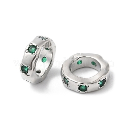 Messing Mikro ebnen Zirkonia Perlen, Großloch perlen, Ring, Echt platiniert, 12x4 mm, Bohrung: 7.5 mm