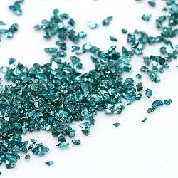 Perlas de vidrio piezo, no hay abalorios de agujero, chip, cian oscuro, 1.5~2x1.5~2mm, aproximamente 440~450 g / bolsa