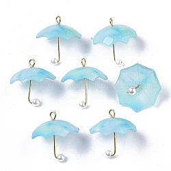 Акриловые подвески, с позолоченными латунными петлями и искусственным жемчугом из абс-пластика, зонтик, голубой, 20~21x20x20 мм, отверстие : 1.6 мм