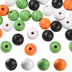 160 pcs 4 couleurs halloween perles de bois naturel peintes, ronde, avec emballage sous vide étanche, orange foncé & noir & vert & blanc, 16mm, Trou: 4mm, 40 pcs / couleur