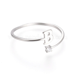 925 anillo de plata de primera ley con baño de rodio, anillos abiertos, con circonita, Platino, Claro, letter.b, letra b: aproximadamente 5x4.5x0.8 mm, tamaño de 7, 17mm