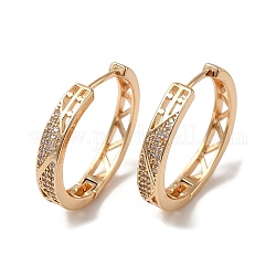 Brass Micro Pave Cubic Zirconia Hoop Earrings, Hollow Triangle, Light Gold, 25x24.5x4mm