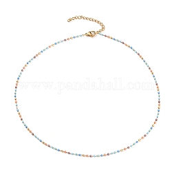 Handmade Glass Seed Beaded Necklaces, with Golden Plated 304 Stainless Steel Lobster Claw Clasps, Pale Turquoise, 16 inch(40.7cm)