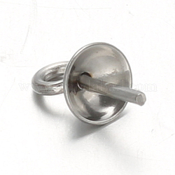 304 ciondolo a forma di spilla con perle a forma di tazza in acciaio inossidabile, per mezzo forato perle, colore acciaio inossidabile, 4mm, Foro: 1 mm, ago :0.7mm