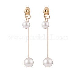 Double Shell Pearl Dangle Stud Earrings, 304 Stainless Steel Jewelry for Women, Golden, 48mm, Pin: 0.8mm