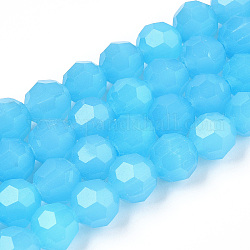 Supporti per perle di vetro imitazione giada, sfaccettato, tondo, cielo blu profondo, 10mm, Foro: 1.8 mm, circa 66~68pcs/filo, 24.02''~24.13'' (61~61.3 cm)