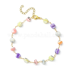Handmade Shell Nugget Beaded Chains Anklets, 304 Stainless Steel Jewelry, Colorful, 8-7/8 inch(22.5cm)