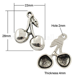 Tibetan Style Alloy Pendants, Cherry, Cadmium Free & Nickel Free & Lead Free, Antique Silver, 28x22x4mm, Hole: 2mm