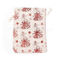Pochettes d'emballage en coton et lin, sacs à cordonnet, pour bonbons emballage cadeau fournitures de fête de noël, rectangle, Motif à thème de Noël, 18x13x0.5 cm