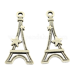 Tibetan Style Alloy Pendants, Eiffel Tower with Stars, Cadmium Free & Lead Free, Antique Silver, 29x13x2mm, Hole: 2mm