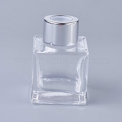 Botellas de aromaterapia difusor de vidrio de 50 ml, con tapón de plástico pe, botella de perfume de coche, botella volátil, cuadrado, plata, 4.7x4.7x7 cm, capacidad: 50ml (1.69 fl. oz)