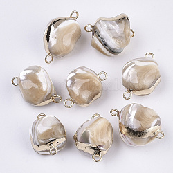 Natural Trochid Shell Links connectors, with Edge Brass Golden Plated and Iron Loops, Nuggets, Dark Salmon, 17~22x13~16x11.5~14mm, Hole: 1.8mm
