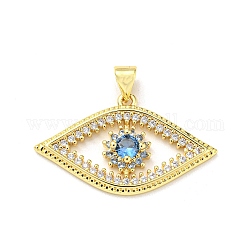 Brass Micro Pave Cubic Zirconia Pendants, Eye, Real 16K Gold Plated, 17.5x29.5x4mm, Hole: 5x3.5mm
