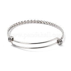 304 bracciale rigido espandibile in acciaio inossidabile per ragazze, braccialetto in bianco con filo intrecciato regolabile in corda, colore acciaio inossidabile, diametro interno: 2-1/2 pollice (6.4 cm)