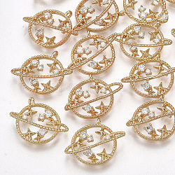 Brass Cubic Zirconia Universe Space Charms, Planet, Clear, Real 18K Gold Plated, 14x16x4.5mm, Hole: 1mm