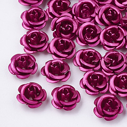 Aluminum Beads, Frosted, Long-Lasting Plated, 5-Petal Flower, Magenta, 6~6.5x4mm, Hole: 0.8mm