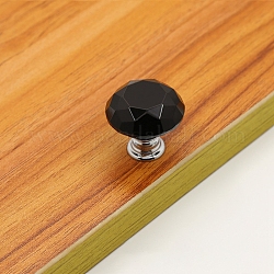 Glass Drawer Knob, with Alloy Findings and Screws, Cabinet Pulls Handles for Drawer, Doorknob Accessories, Diamond, Black, 30x30mm