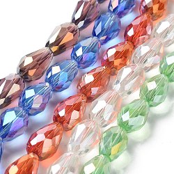 Perles en verre electroplate, couleur ab , facette, larme, couleur mixte, 15x10x10mm, Trou: 2mm, Environ 50 pcs/chapelet