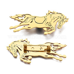 201 spilla a cavallo in acciaio inossidabile, distintivo animale per i vestiti dello zaino,  nichel& piombo libero, oro, 26x57.5x7mm, ago :0.7mm