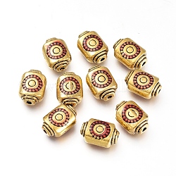 Perline smaltato in lega, Rettangolo con motivo spot, oro antico, rosso, 12.5x9x5.5mm, Foro: 1.6 mm