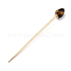 Bâtonnets de cheveux en acétate de cellulose (résine), avec épingle en alliage d'or clair, brun coco, 149x16mm