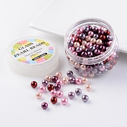 Juegos de microesferas de vidrio de la perla, mezcla de San Valentín, ecológico, redondo, teñido, color mezclado, 8mm, agujero: 0.7~1.1 mm, sobre 200pcs / box.