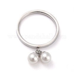 Dual-use Items, 304 Stainless Steel Finger Rings or Pendants, with Plastic Round Charms, White, Stainless Steel Color, US Size 5~9(15.7~18.9mm)