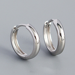 Boucles d'oreilles créoles unies plaquées rhodium et 925 sterling, anneau, platine, 3mm, diamètre intérieur: 8 mm