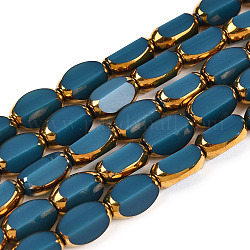 Galvanoplastie des brins de perles de verre de couleur opaque, facette, ovale, bleu acier, 7x4.5x3.5mm, Trou: 1mm, Environ 50 pcs/chapelet, 12.99'' (33 cm)
