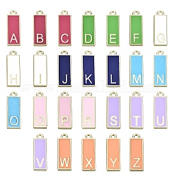 26Pcs 26 Style Alloy Enamel Pendants, Cadmium Free & Lead Free, Rectangle with Initial Letters, Light Gold, Letter A~Z, 23.5x8x2mm, Hole: 1.8mm, 1pc/style